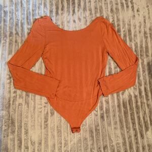 Final Touch Long Sleeve Thong Bodysuit Terracotta Rust Size L